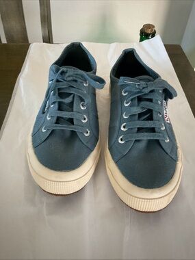Superga Blue Canvas Lace Up Low Top Casual Athletic Sneakers Rubber Sole Size 5